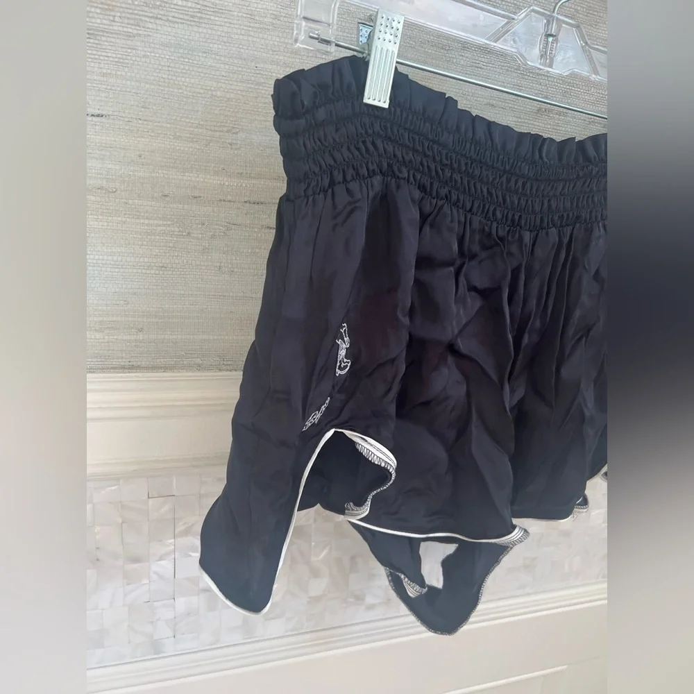 NWT new large Anthropologie black silky ruffle pj shorts embroidered boot dice